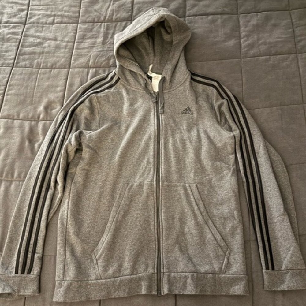 Adidas Men's Classic Zip-Up Gray Hoodie